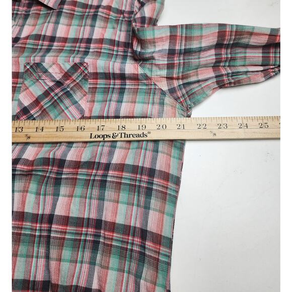 Prana Top Womens XL Bora Bay Gina Plaid pink green half button-up  western - Picture 8 of 12